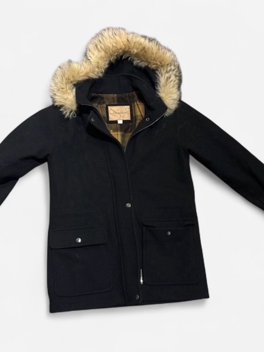Liz Claiborne Black Faux Fur Hooded Peacoat Parka – Size M